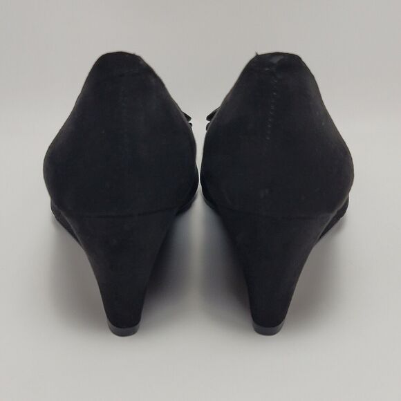 Jessica Simpson Sheryll Womens Suede Black Bow Toe Slip On Wedge Shoes Size 8M - Picture 2 of 12